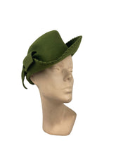 Load image into Gallery viewer, Original 1930's 1940's Green Felt Tilt Hat with Bound Edge and Bow Trim *