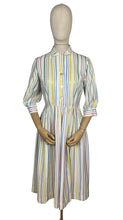 Load image into Gallery viewer, Original 1950's Fara-head Pastel Stripe Day Dress in Pink, Green, Yellow and Blue - Bust 36 37