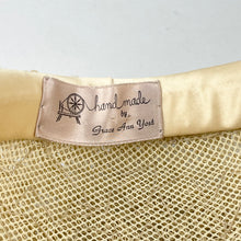 Load image into Gallery viewer, Original 1950’s Hat in Cream with Satin Edging and Soft Green Velvet Bow Trim *