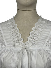 Load image into Gallery viewer, Antique White Cotton Chemise with Sleeves - Broderie Anglaise, Pintucks, Tie Waist and Yoke - Bust 34 36 *