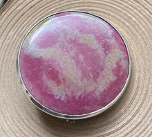 Load image into Gallery viewer, Art Nouveau Ruskin Pottery Brooch in Pink, Grey and Mustard - Set in Hallmarked Silver Mount *