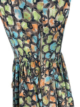 Load image into Gallery viewer, Original 1950's Classic Cotton Day Dress in Green, Blue, Orange and Grey Abstract Print - Bust 36 *