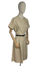 Load image into Gallery viewer, Original Late 1950's or Early 1960's Smartsette Lightweight Cotton Day Dress in Yellow, Black and White Check - Bust 42