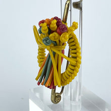 Load image into Gallery viewer, Original 1940's Yellow, Blue, Red and Orange Make Do and Mend Brooch with Flower Cluster