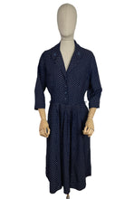 Load image into Gallery viewer, Original 1940's Classic Blue and White Polka Dot Day Dress - Bust 38