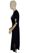 Load image into Gallery viewer, Utterly Incredible True Volup Original 1930's 1940's Satin Backed Crepe Dress with Hand Painted Floral Design - Bust 44 46