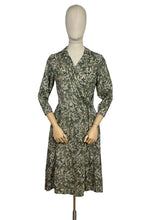 Load image into Gallery viewer, Original 1950's Silk Floral Day Dress in Green - Bust 38 *