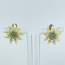 Load image into Gallery viewer, Vintage 1940's 1950's Carved Bovine Bone Edelweiss Clip On Earrings