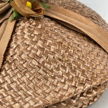 Load image into Gallery viewer, Original 1950's Light Brown Lacquered Raffia Hat with Bow Trim by Jacoll *