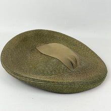 Load image into Gallery viewer, Original 1940’s Green Straw Hat with Large Grosgrain Bow Trim - AS IS