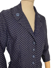Load image into Gallery viewer, Original 1940's Classic Blue and White Polka Dot Day Dress - Bust 38