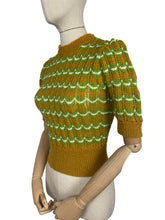 Load image into Gallery viewer, Reproduction 1940's Victory Jumper in Mustard, Green and White Hand Knitted from a WW2 Pattern by Home Notes - Bust 34