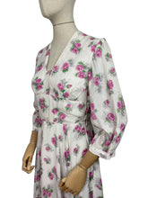 Load image into Gallery viewer, Original 1950’s Pretty Pink Roses Print Dress in Fine Stripe - Bust 34