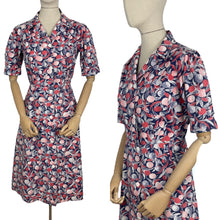 Load image into Gallery viewer, Original 1940's Red, White and Blue Cotton Chore Dress with Pockets - Great Summer Frock - Bust 36 38