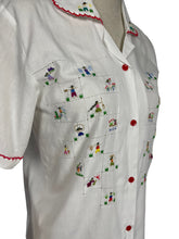 Load image into Gallery viewer, Vintage White Cotton Embroidered Blouse with Red Buttons - Bust 34 35