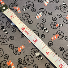 Load image into Gallery viewer, Original 1950's Novelty Print Artificial Silk - Slate Grey with Penny Farthings - 44" x 70"