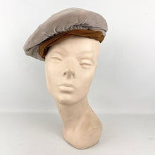 Load image into Gallery viewer, Original 1950’s Grey and Brown Velvet Hat with Bow Trim