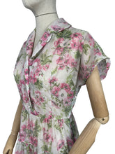 Load image into Gallery viewer, Original 1950’s Nylon Floral Dress with Pink Roses Print - Bust 36 38