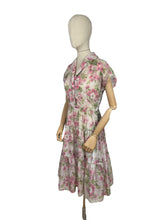 Load image into Gallery viewer, Original 1950’s Nylon Floral Dress with Pink Roses Print - Bust 36 38