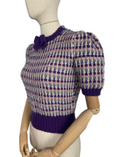 Load image into Gallery viewer, Reproduction 1940's Waffle Stripe Jumper in Purple, Pink and Grey Knitted from a Wartime Pattern - Bust 36 38 40