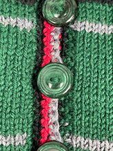 Load image into Gallery viewer, Late 1930's Reproduction Hand Knitted Long Sleeved Ski Jacket in Bottle Green, Cranberry Red, Slate Grey and Black Pure Wool - Bust 38