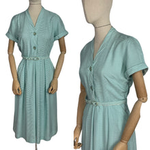 Load image into Gallery viewer, Original 1950's St Michael Floppy Cotton Day Dress in White and Green - Bust 38 40