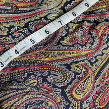 Load image into Gallery viewer, Original 1930's Pure Silk Paisley Print Fabric in Red, Mustard, Navy and Grey 35" x 120"