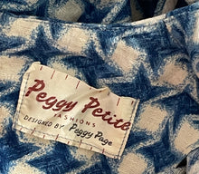 Load image into Gallery viewer, Original 1950's Blue and White Houndstooth Print Belted Peggy Petite by Peggy Page Dress - Bust 34 *