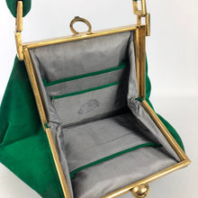 Load image into Gallery viewer, Original 1940's Large Kelly Green Suede Bag with Gold Tone Fastening