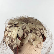 Load image into Gallery viewer, Original 1950's Brown and Cream Floral Half Hat with Veil *