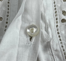 Load image into Gallery viewer, Antique White Cotton Chemise with Broderie Anglaise, Pintucks, Tie Waist and Yoke, Mother of Pearl Buttons - Bust 32 34 *