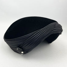 Load image into Gallery viewer, Original 1950's Black Cotton Velvet Hat with Paste Button Trim - Classic Piece