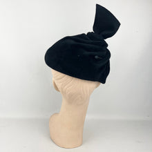 Load image into Gallery viewer, Original Late 1930's or Early 1940’s Inky Black Felt Hat with Tab Top Trim *