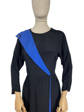 Load image into Gallery viewer, Original 1980's does 1940's Black and Blue Crepe Colour Block Dress - Bust 34 36 *