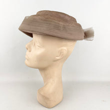 Load image into Gallery viewer, Original 1950’s Light Brown Straw Hat with Net and Bead Trim - Great Summer Hat *