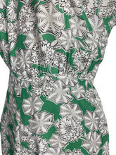 Load image into Gallery viewer, Original 1940’s Cold Rayon Day Dress in Green and White Flower and Spiderweb Print - Bust 34