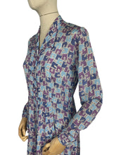 Load image into Gallery viewer, Original 1940’s Long Sleeved Silk Crepe Day Dress with Glass Buttons in Pink, Purple and Blue Abstract Print - Bust 36 38 *