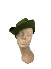 Load image into Gallery viewer, Original 1930's 1940's Green Felt Tilt Hat with Bound Edge and Bow Trim *