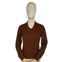 Load image into Gallery viewer, Reproduction Hand Knitted Jumper in Warm Brown with Long Sleeves - Bust 36 38