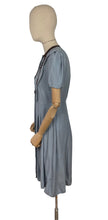 Load image into Gallery viewer, Original 1940’s CC41 Blue Cotton Dress with Brown Appliqué for the Shorter Lady - Wounded But Wearable - Bust 35 36