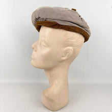 Load image into Gallery viewer, Original 1950’s Grey and Brown Velvet Hat with Bow Trim