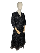 Load image into Gallery viewer, Original 1950's Volup Cocktail Dress in Black Net With Flower Print by Philip Kunick - Bust 42 44