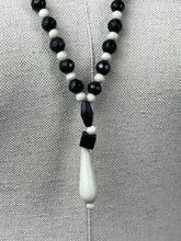 Load image into Gallery viewer, Gorgeous Vintage French Jet and White Glass Necklace - Cream and Black Circular Glass Beads with White Droplet