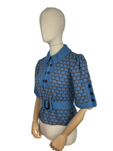 Load image into Gallery viewer, Reproduction 1930's Belted Jumper Hand Knitted from a 1936 Pattern in Blue and Brown