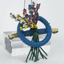 Load image into Gallery viewer, Original 1940's Blue, Red, Pink, White and Yellow Wartime Make Do and Mend Brooch with Flower Cluster Centre