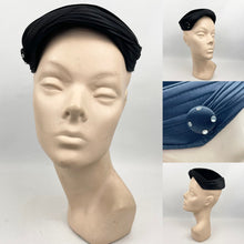 Load image into Gallery viewer, Original 1950's Black Cotton Velvet Hat with Paste Button Trim - Classic Piece