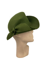 Load image into Gallery viewer, Original 1930's 1940's Green Felt Tilt Hat with Bound Edge and Bow Trim *