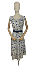 Load image into Gallery viewer, Original 1940's Grey, White, Blue and Green Cotton Summer Dress with Floral Print - B36