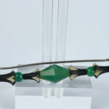 Load image into Gallery viewer, Original 1930's Black, Green and Cream Plastic Bar Brooch