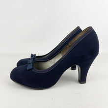Load image into Gallery viewer, Original 1940's 1950's Deadstock Blue Suede Court Shoes with Bow Detail - UK Narrow 3.5